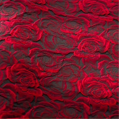 Embossed Deep Red 3D Rose Jacquard Fabric for DIY Sewing Women's Dress Suit Bags