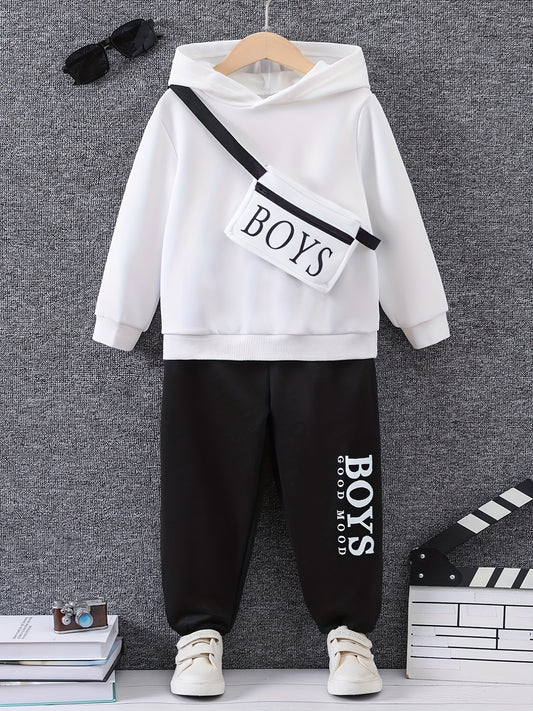 Boys 3pcs Hoodie Sweatshirt & Pants Set GOOD MOOD BOYS Print