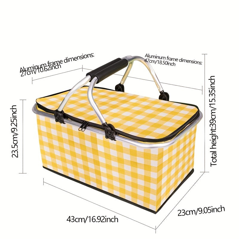 30L Plaid Pattern Picnic Storage Basket Lightweight Handbag