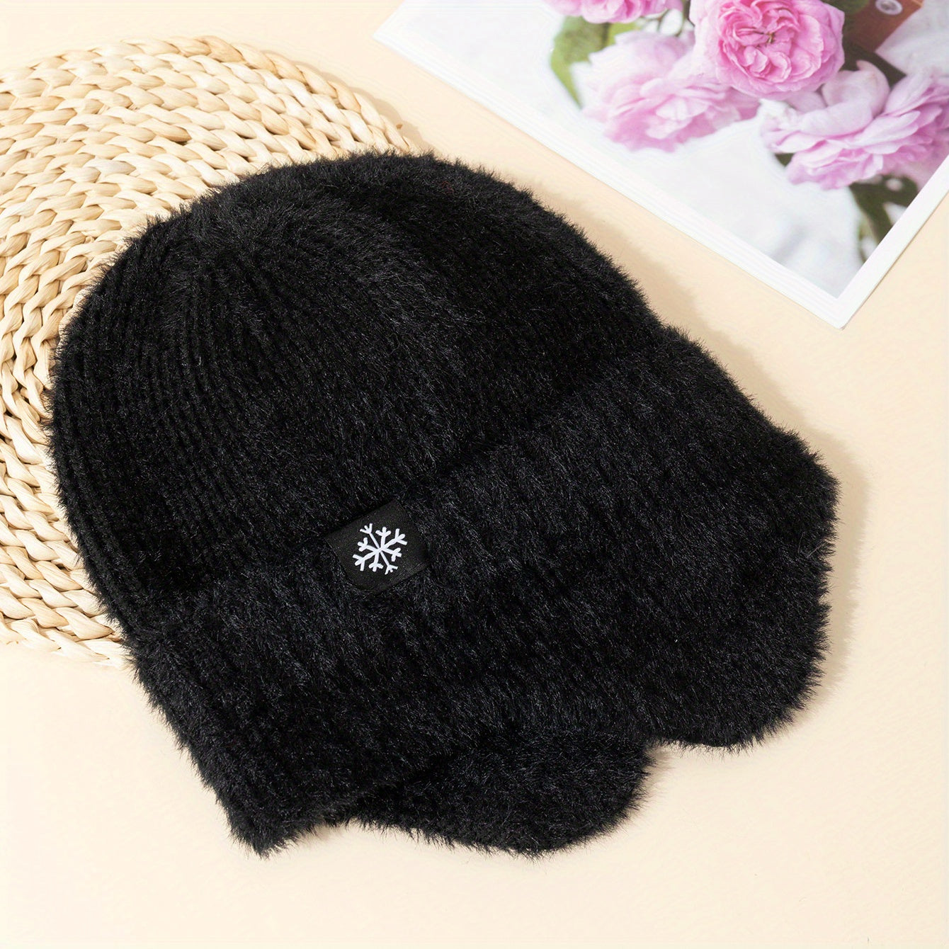 Snowflake Knit Hat Plush Windproof Beanie