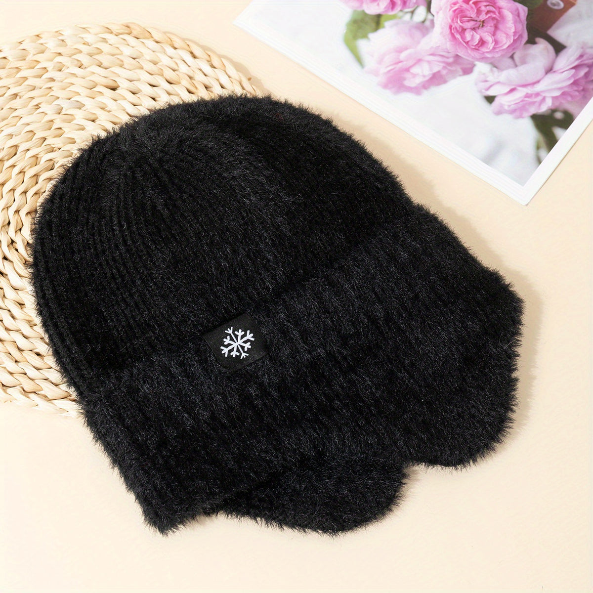 Snowflake Knit Hat Plush Windproof Beanie