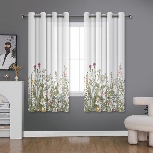 Colorful Floral Sheer Curtains for Home Decor