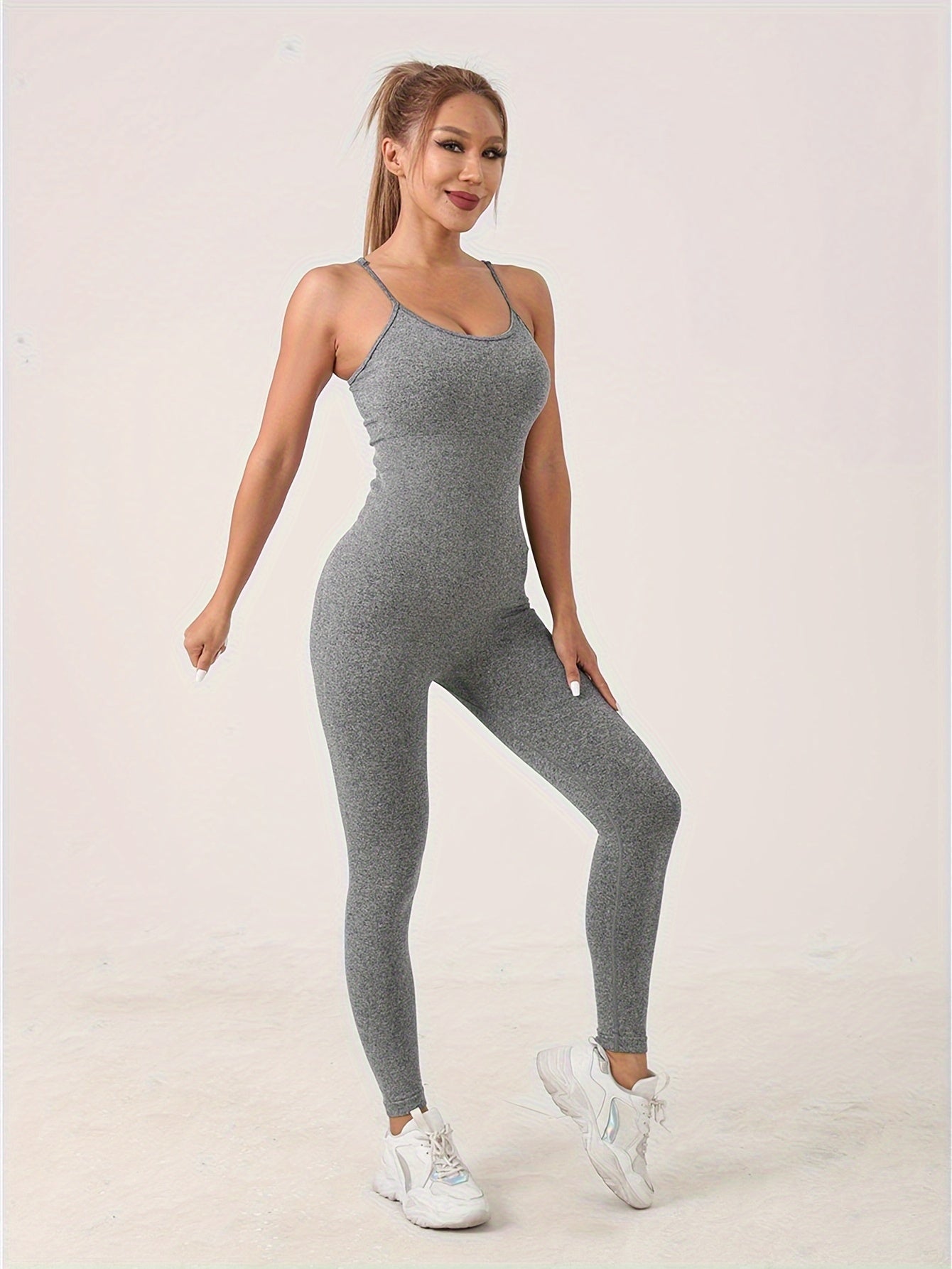 Women's Solid High Elastic Yoga Jumpsuits Workout Sport Jumpsuits