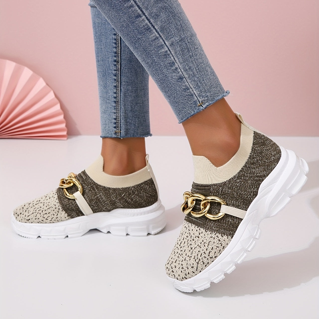 Women's Chain Decor Ombre Sneakers Slip On Comfort Casual Shoes