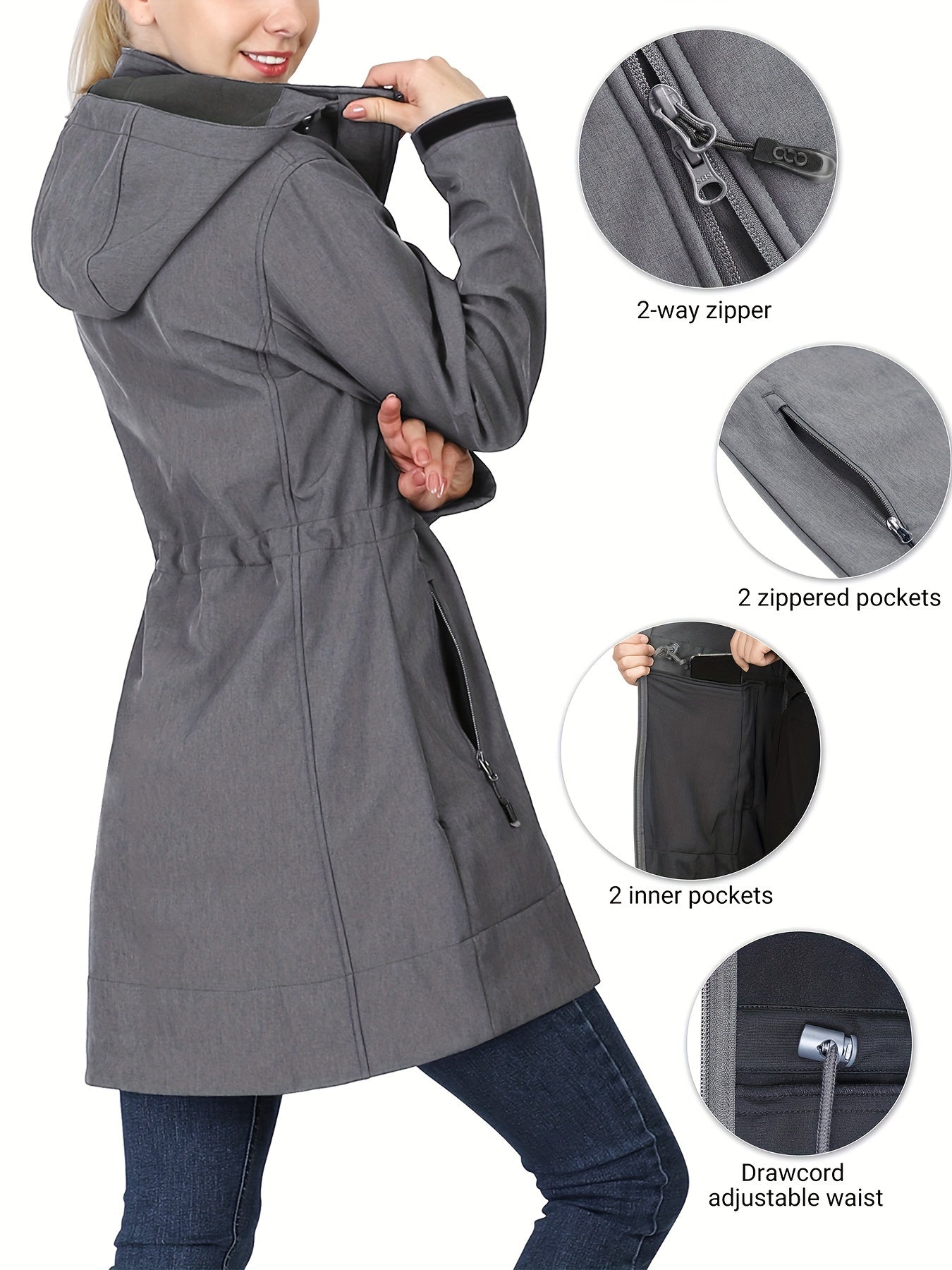 Women's Waterproof Hooded Jacket Fleece Lined Windbreaker