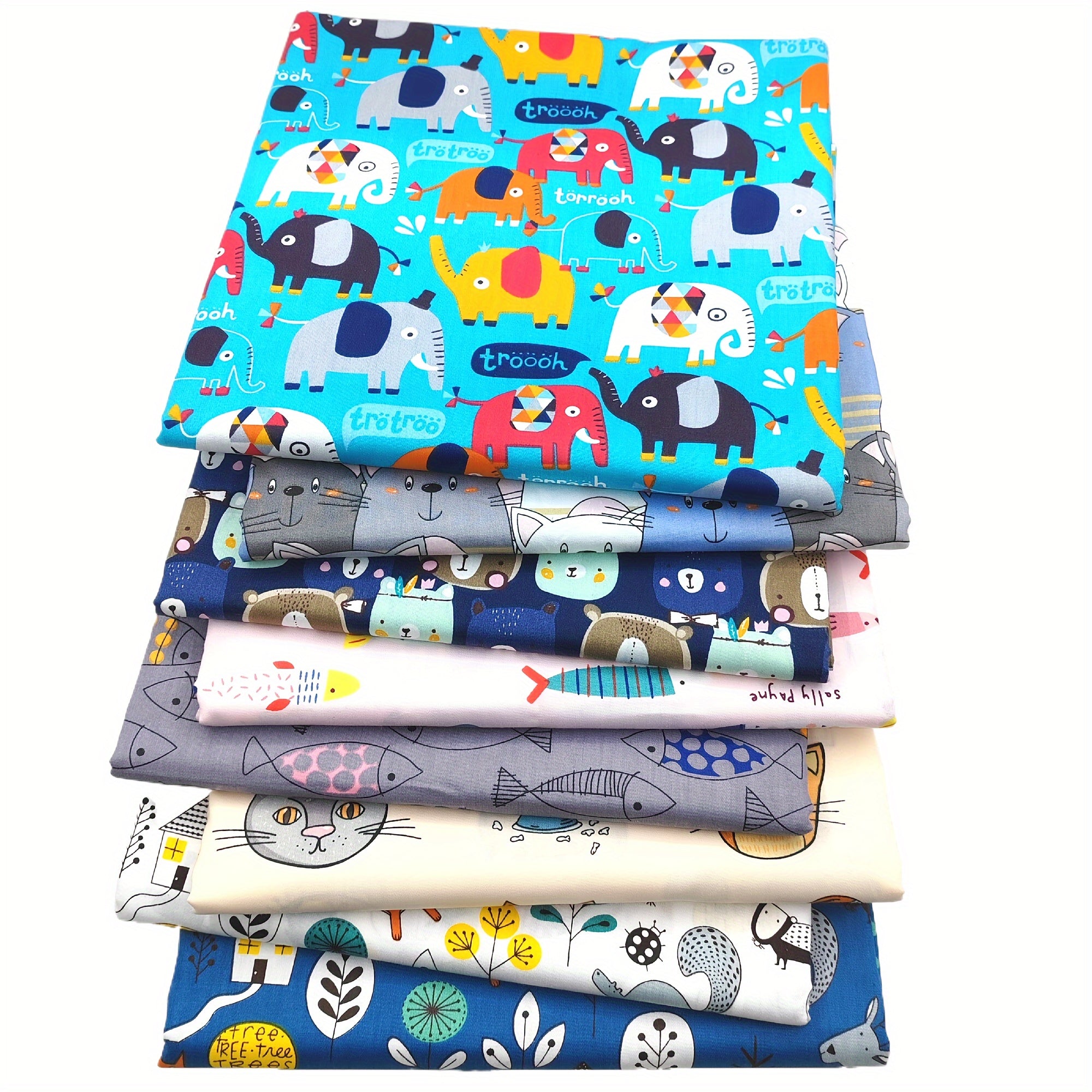 8pcs Cartoon Pattern Twill Cotton Fabric Precut DIY Sewing Bed Sheet Doll Cloth