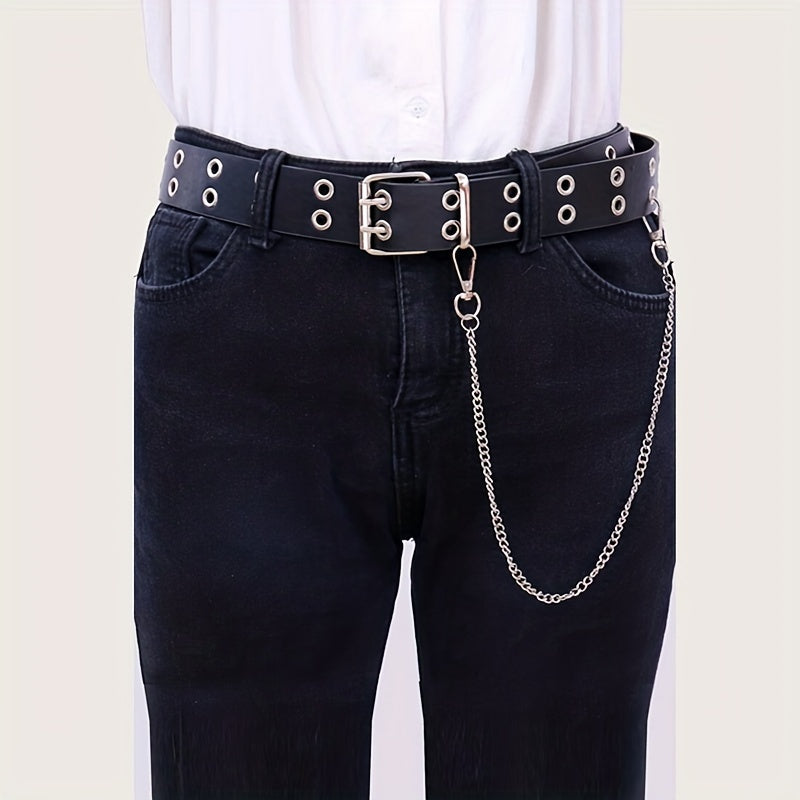 Rivet Stud Punk Belt Metal Chain Tassel Hip Wide Belt Double Pin Buckle
