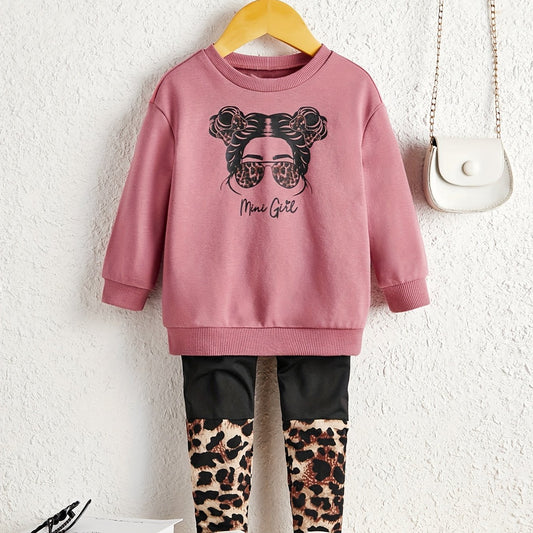 MINI GIRL 2pcs Sweatshirt & Leopard Leggings Set