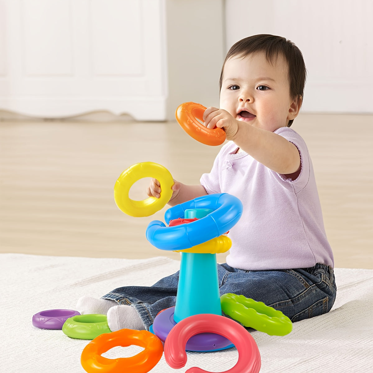 Rainbow Stacking Rings for Kids PE Material Toy