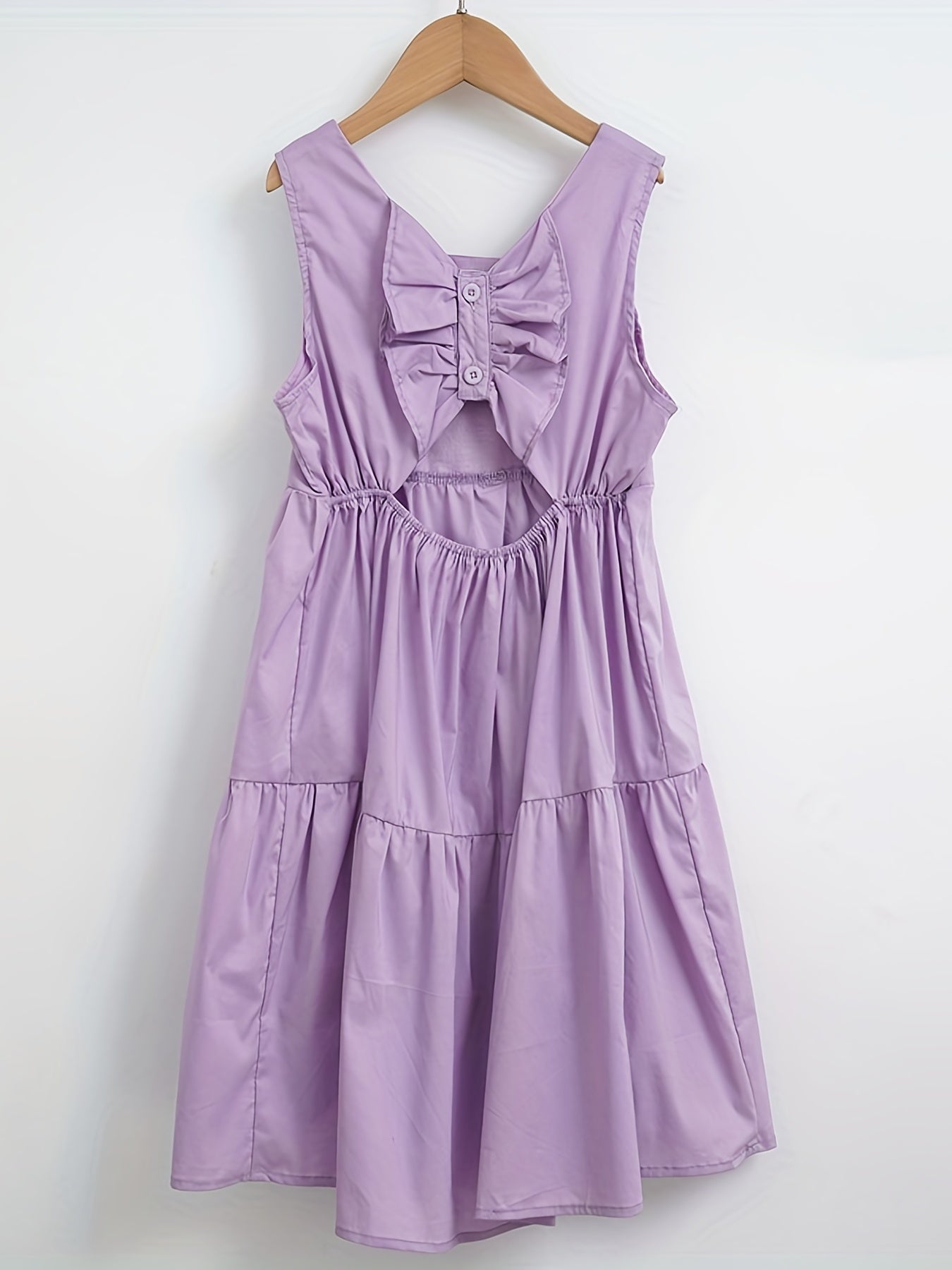 Girl's Lavender Cotton Dress Halter Sleeveless Princess Style Skirt