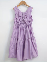 Girl's Lavender Cotton Dress Halter Sleeveless Princess Style Skirt