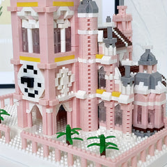 Pink Gothic Church Building Brick Model 3D Assembly Toy