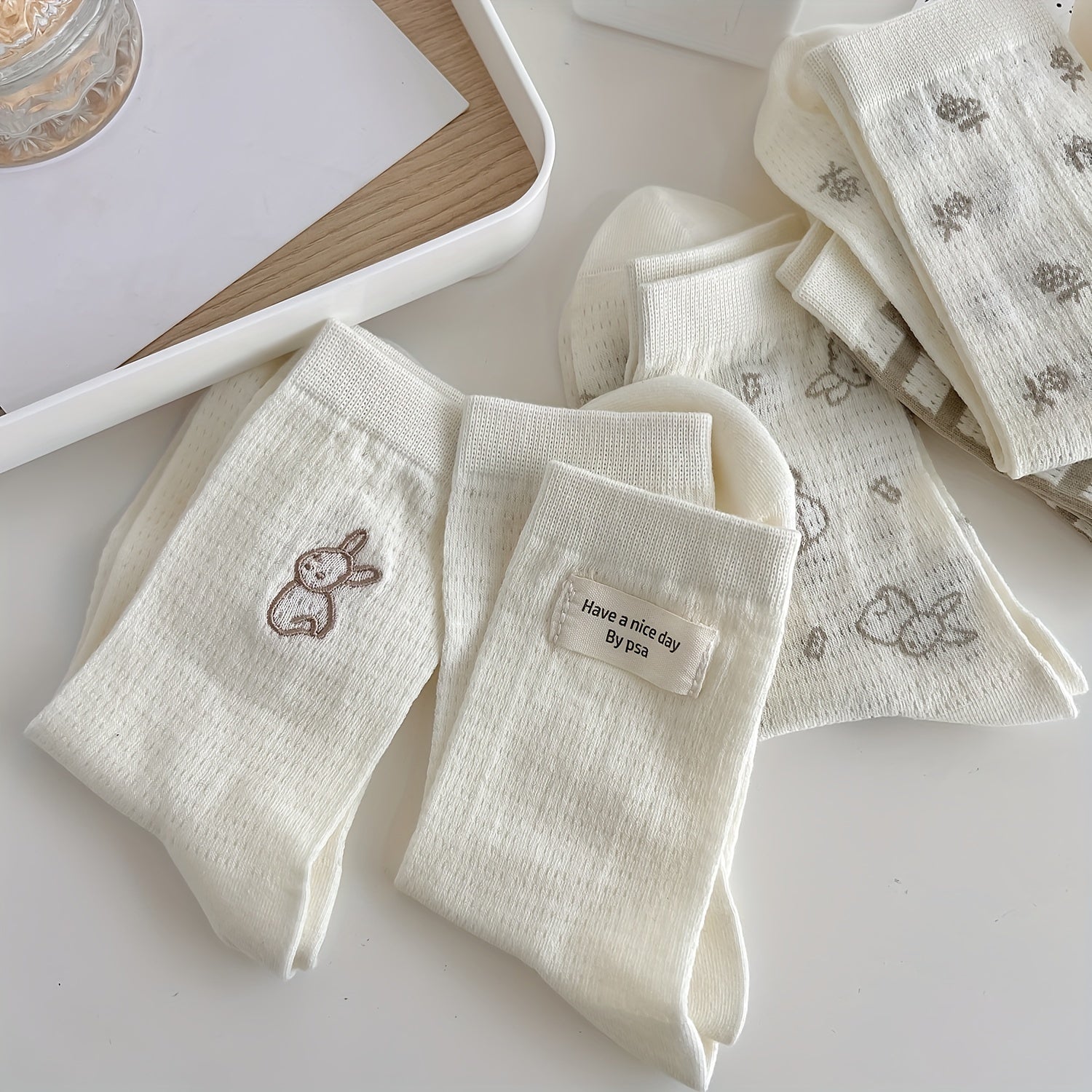 5 Pairs Bunny & Floral Print Socks & Mid Tube Socks Women's Stockings