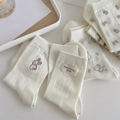 5 Pairs Bunny & Floral Print Socks & Mid Tube Socks Women's Stockings