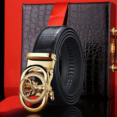 Crocodile Pattern Leather Spiked Belt for Men