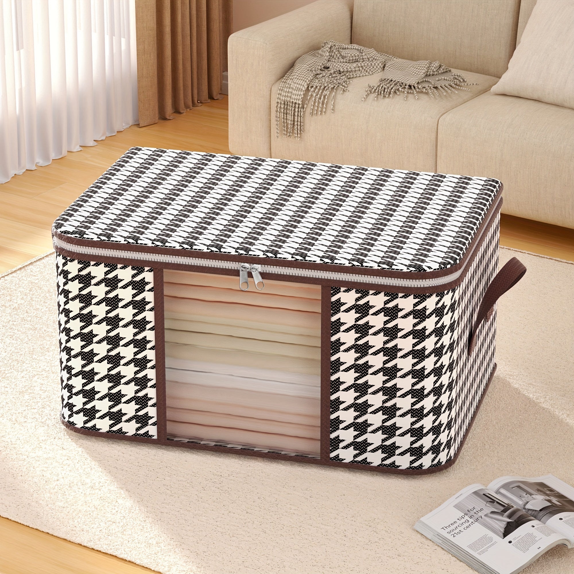 1pc 50 75L Houndstooth Blanket Storage Bags - Large Organizers