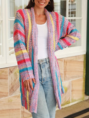  Striped Open Front Cardigan