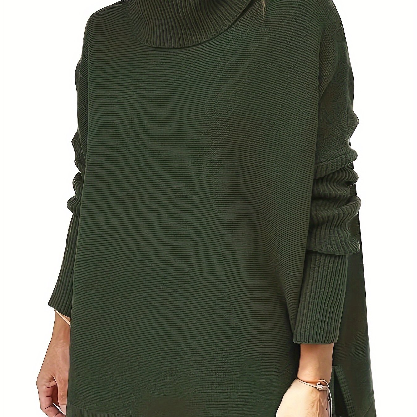  Solid Batwing Sleeve High Neck Sweater