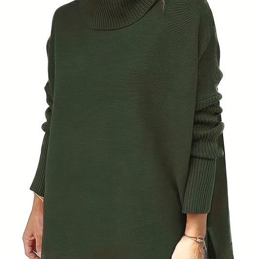  Solid Batwing Sleeve High Neck Sweater