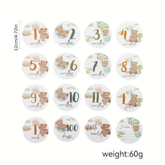 16pcs Birth Commemorative Cards Bear Cartoon Growth Record Signs Props