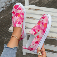 Pink Flamingo Heart Print Slip-On Sneakers