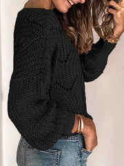  Solid Cable Knit Round Neck Pullover Sweater