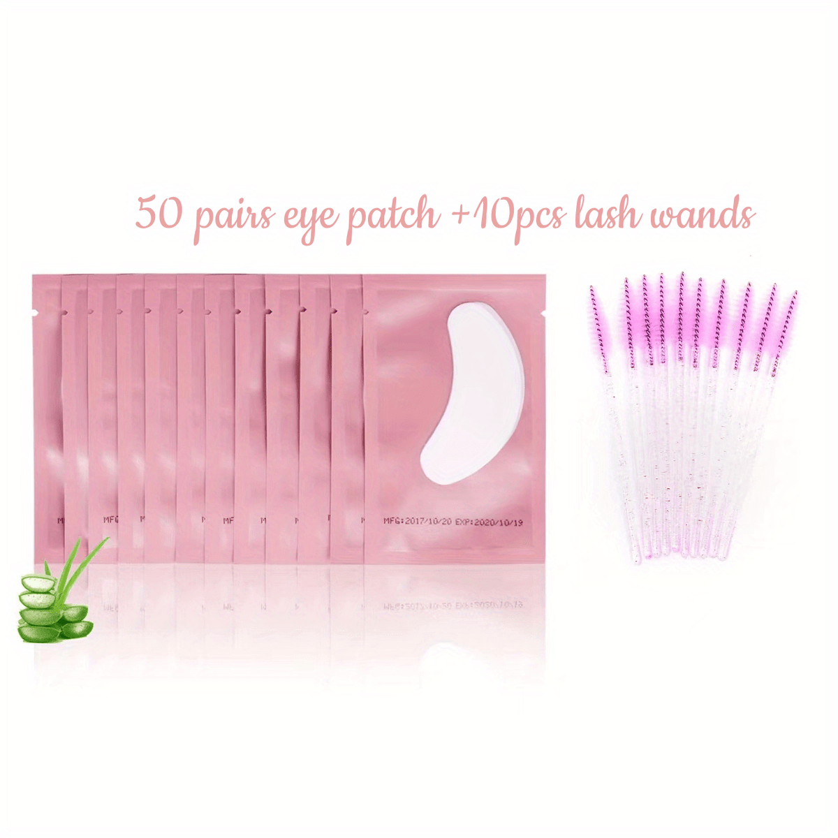 50 Pairs Under Eye Pads & 10Pcs Lash Brush Wands Beauty Tool