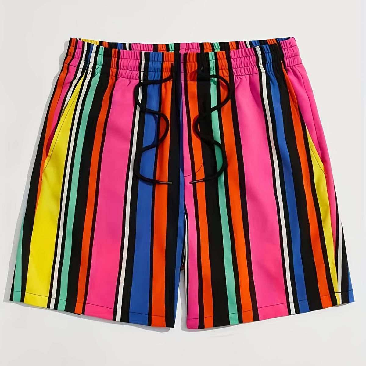 Vertical Stripe Men's Summer Drawstring Casual Loose Shorts