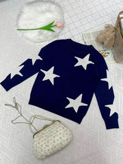 Girl Star Print Sweater Knit Pullover Casual Comfortable Kids Clothes