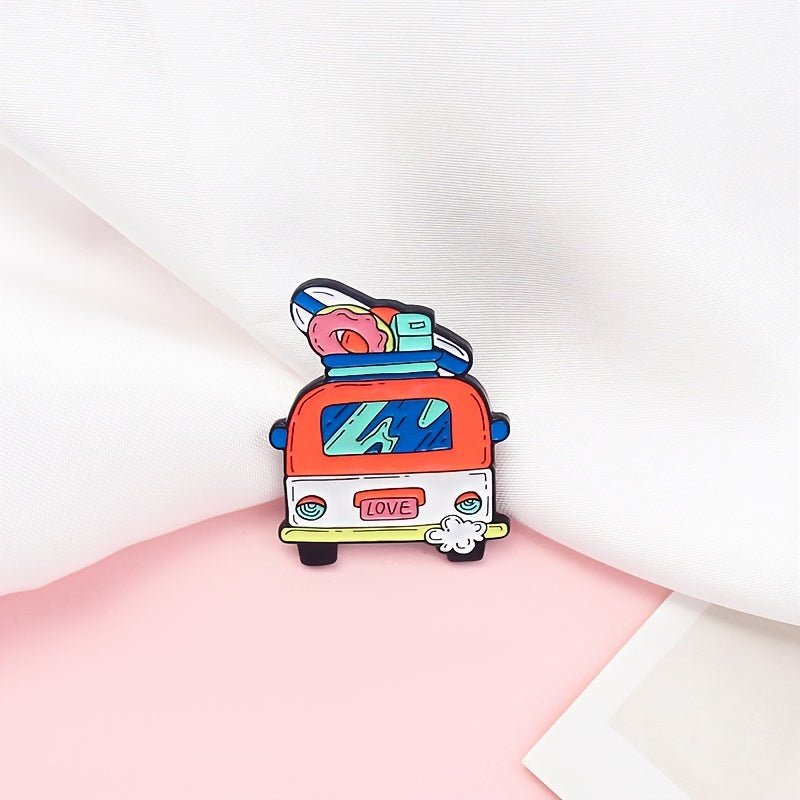 Love Bus Brooch Pin Vintage Style Enamel Jewelry