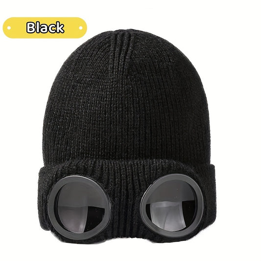 Winter Knitted Hat With Glasses Coldproof Ear Protection