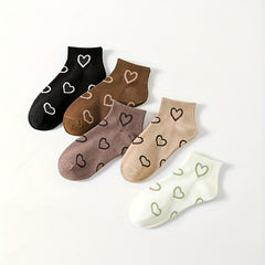 5 Pairs Heart Short & Crew Socks Women's Stockings