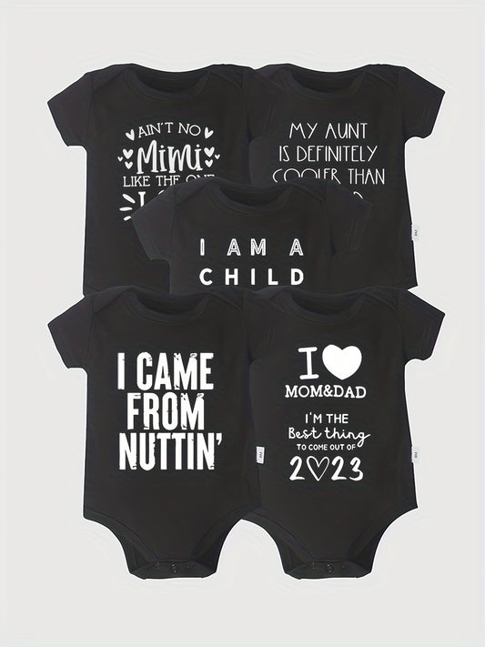 5pcs Baby Rompers LOVE MOM & DAD Newborn Short Sleeve Cotton Onesies