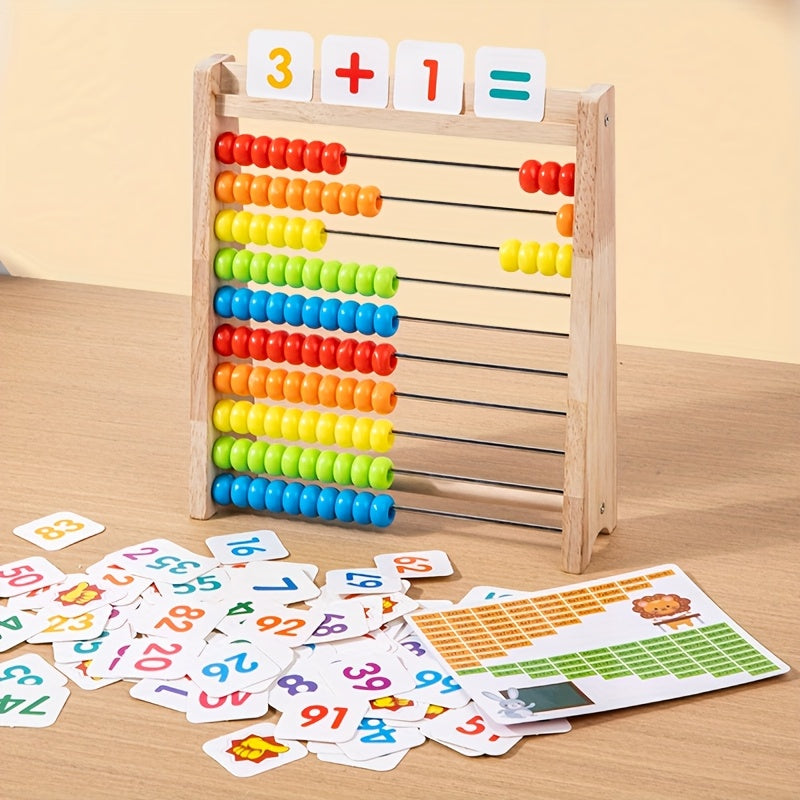 Wooden Math Calculation Rack Educational Toy Addition Subtraction Table Gift