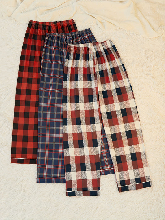 3 Pcs Plaid Christmas Sleep Pants Women's Sleepwear