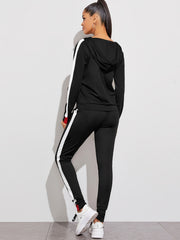 2pc Set Zip Up Hoodies & High Waist Side Striped Sweatpants