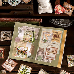 46pcs Vintage Butterfly Flower Decorative Stickers DIY Material Boxed Stickers