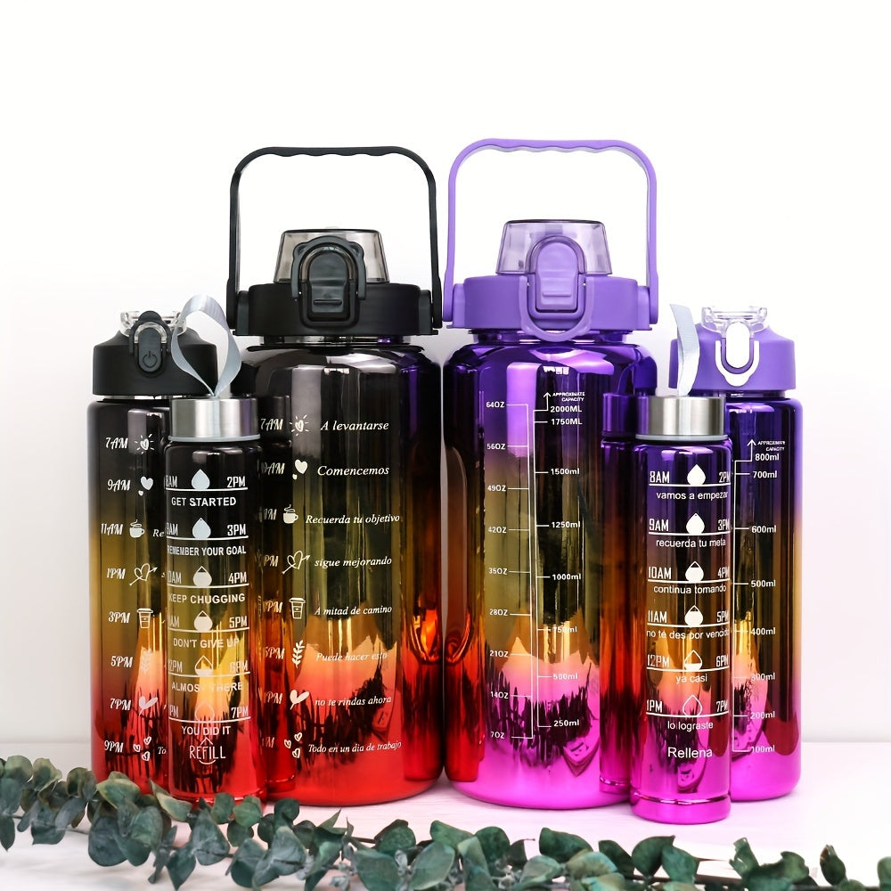 3pcs Leakproof Water Bottle With Straw And Time Marker