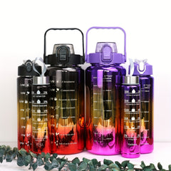 3pcs Leakproof Water Bottle With Straw And Time Marker