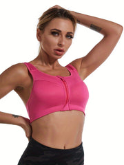 Plus Size Zip Up Cut Out Back Sports Bra Women's High Impact