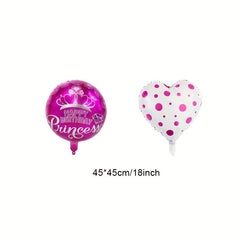 6pcs Princess Birthday Decoration Balloons Set Rose Red Wave Dot Aluminum Film
