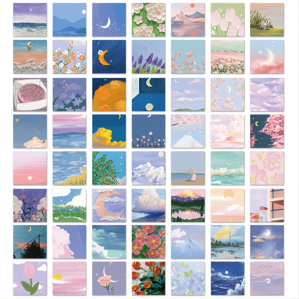 56 Pcs Scenic Paint Sticker Girls Wallet Decor Waterproof Sticker