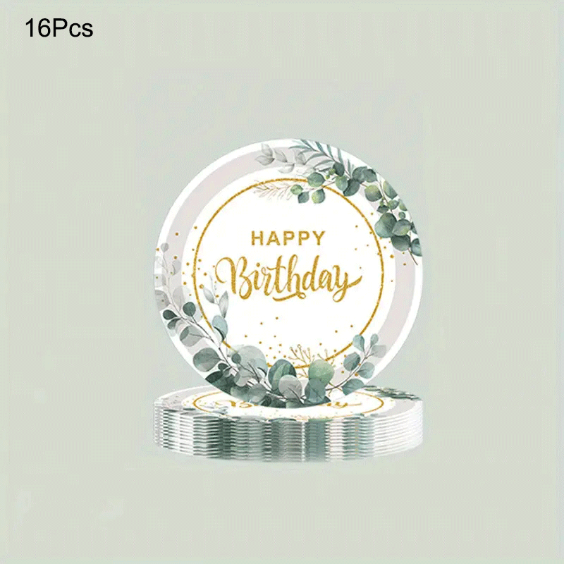 20pcs Disposable Happy Birthday Green Square Napkin Party Paper Plate