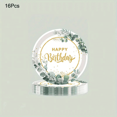 20pcs Disposable Happy Birthday Green Square Napkin Party Paper Plate