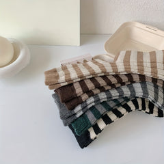5 Pairs Striped Crew Socks Mid Tube Socks Women's Stockings & Hosiery