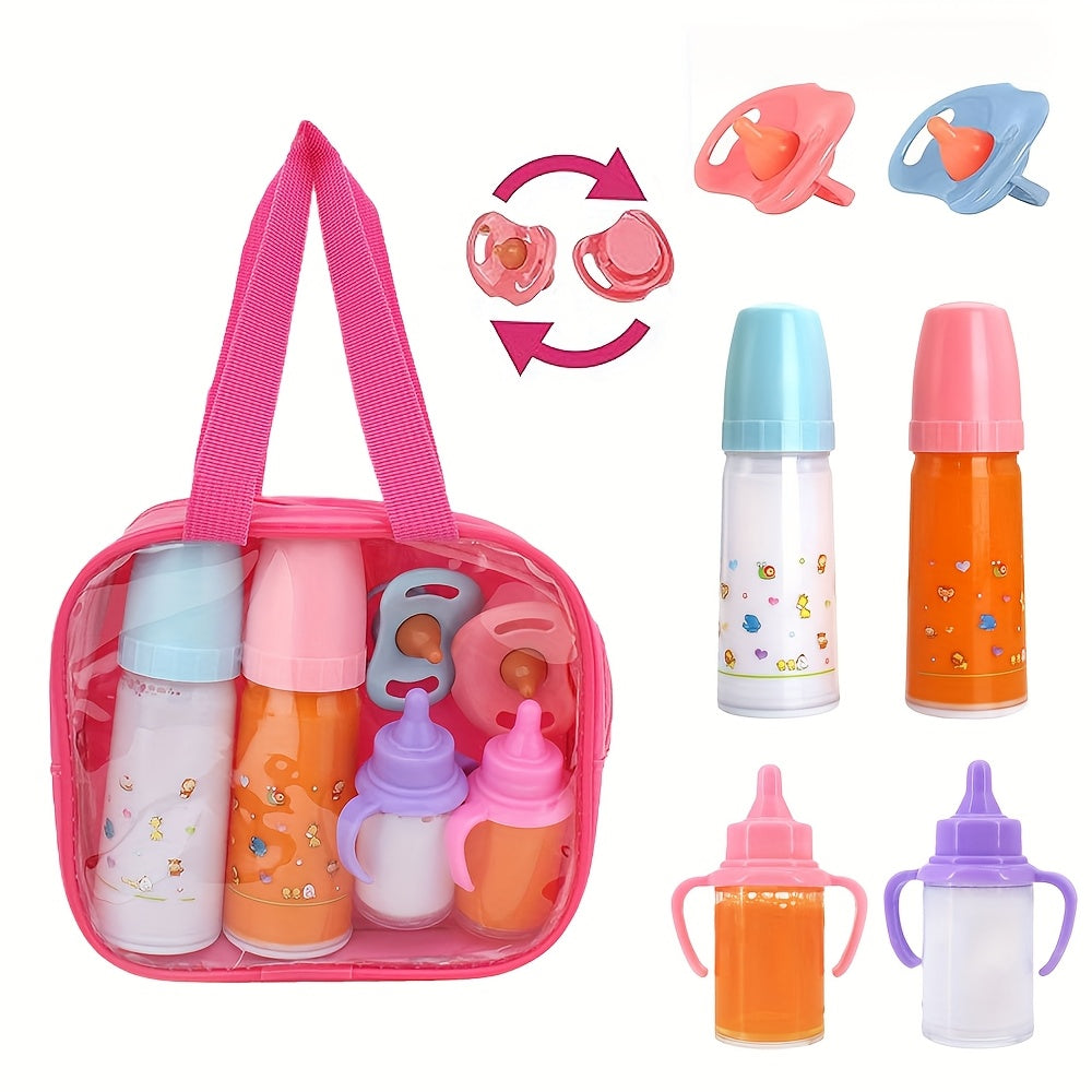 7 in 1 Doll Bottle Set with Milk & Juice, Orange Nipples PP Material