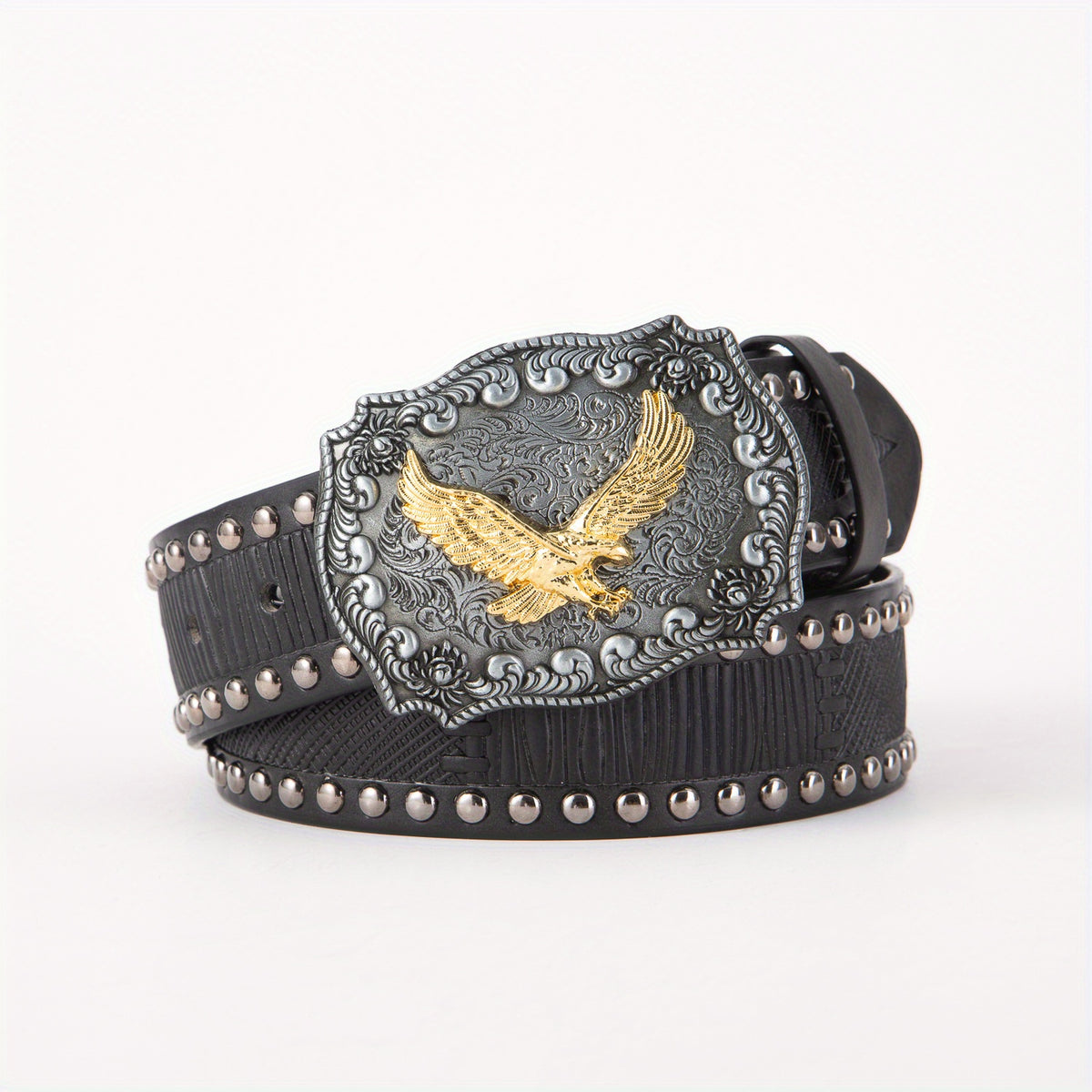 Eagle Western Big Board Buckle Belt Vintage Print Durable Men's Leather Belt