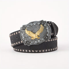 Eagle Western Big Board Buckle Belt Vintage Print Durable Men's Leather Belt