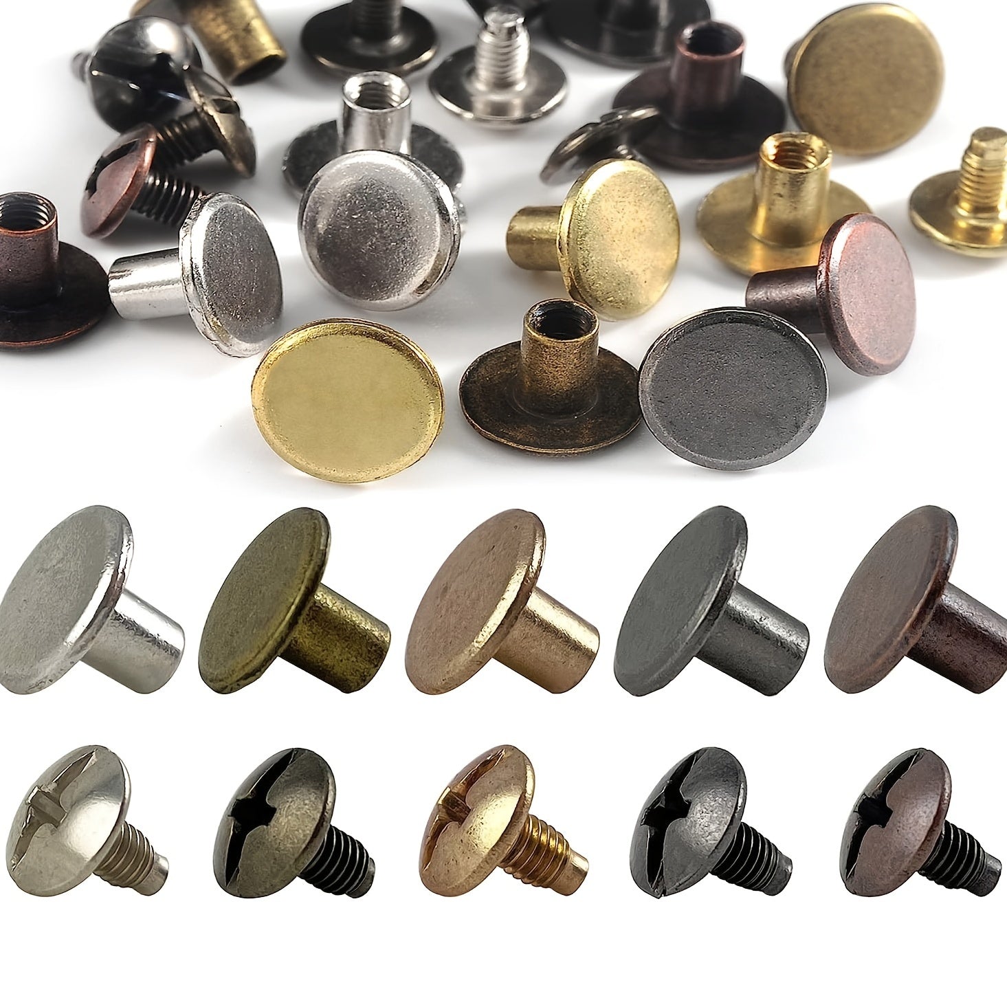 100 Sets Mixed Colors Round Flat Head Chicago Screws For Leather