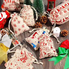 Christmas Print Bouquet Pocket Draw String Gift Bag